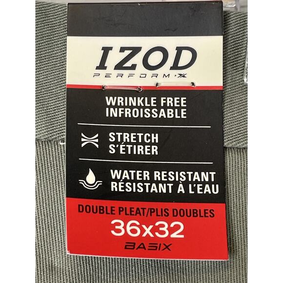 IZOD PerformX Pants Mens 36x32 Green Water Resistant Wrinkle Free Pleated Chino - Picture 9 of 14